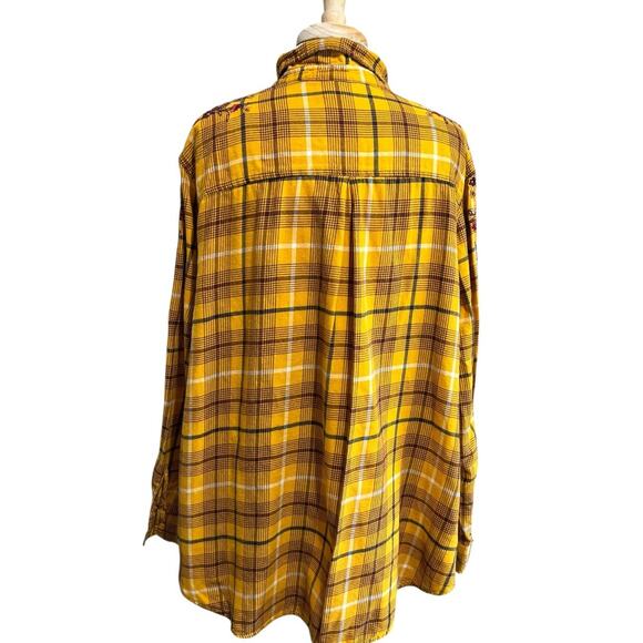 Women's 3X Wrap Pancho & Flannel Shirt Set Tartan Plaid Mustard Yellow Black - Picture 5 of 7